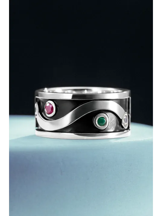 Kişiye Özel Orijinal Yakut Zümrüt Ve Zirkon Taşı İsim Yazılabilir 925 Ayar Gümüş Erkek Alyans Yüzük