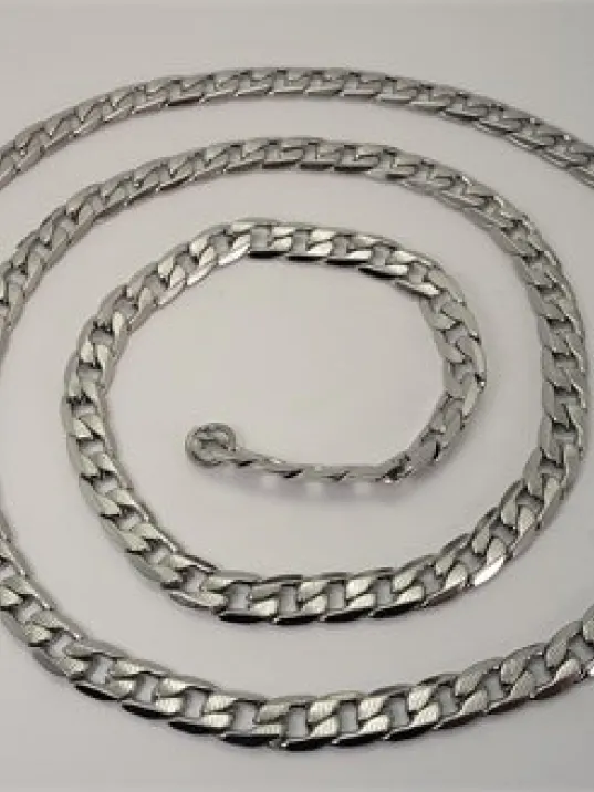 Çizgili Gurmet Erkek Çelik Kolye Ve Bileklik Set Orta Kalınlıkta