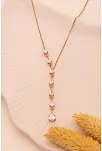 Zirkon Taşlı Rose Damla Model Kadın Gümüş Kolye GKLZRKNTDML-ROS