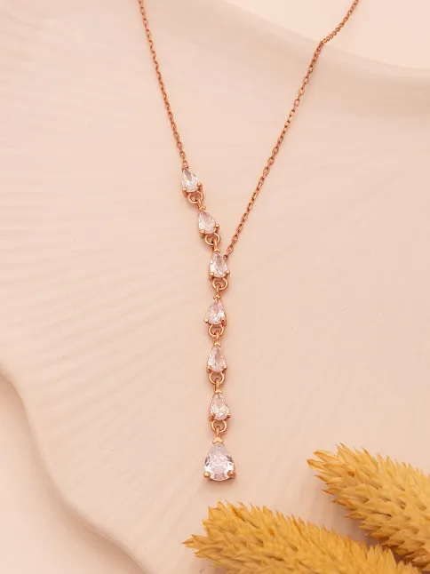 Zirkon Taşlı Rose Damla Model Kadın Gümüş Kolye GKLZRKNTDML-ROS