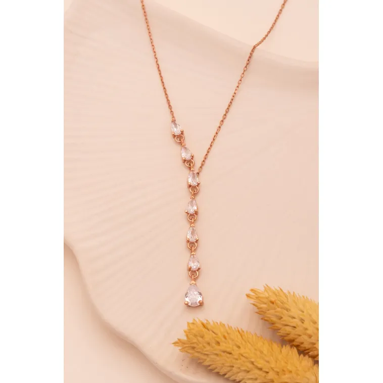 Zirkon Taşlı Rose Damla Model Kadın Gümüş Kolye GKLZRKNTDML-ROS Zirkon Taşlı Rose Damla Model Kadın Gümüş Kolye GKLZRKNTDML-ROS