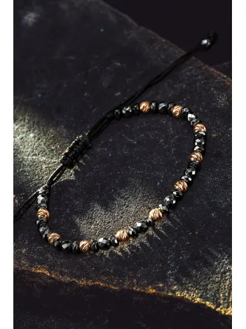 Kadın Erkek Gümüş Bileklik - Hematit Taşlı Gümüş Detaylı İnce Kibar Erkek Kadın Bileklik