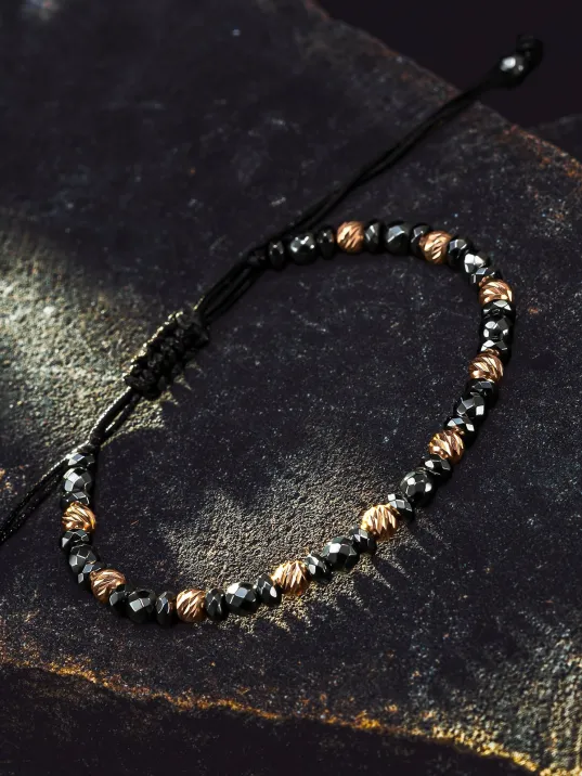 Kadın Erkek Gümüş Bileklik - Hematit Taşlı Gümüş Detaylı İnce Kibar Erkek Kadın Bileklik