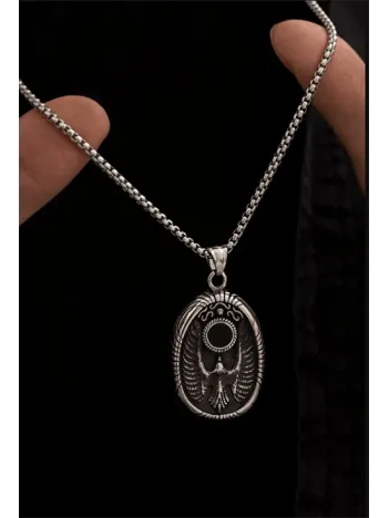 Erkek Kolye - Antik Mısır Horusun Gözü Ve Şahin Kabartmalı Siyah Taşlı Çelik Erkek Kolye Erkek Kolye - Antik Mısır Horusun Gözü Ve Şahin Kabartmalı Siyah Taşlı Çelik Erkek Kolye