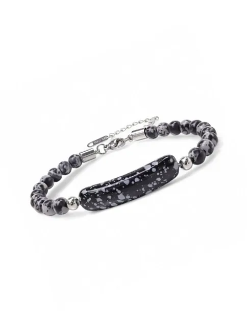 Erkek Kadın Doğal Taş Bileklik - Snowy Obsidian Taşı Bileklik