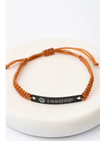 Spotify Kadın Çelik Bileklik Turuncu Siyah İnce Dikdörtgen Model