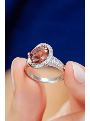 Kadın Gümüş Yüzük - Zultanit Taşlı Grek Desenli Yuvarlak Model Yüzük