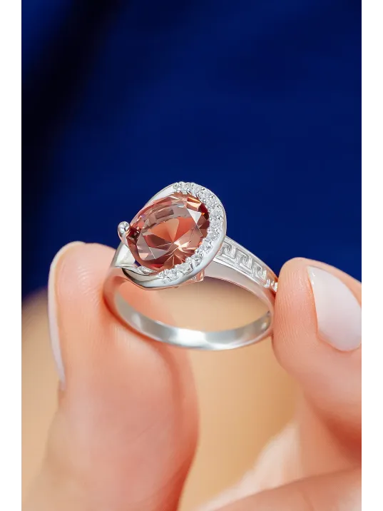 Kadın Gümüş Yüzük - Zultanit Taşlı Grek Desenli Yuvarlak Model Yüzük