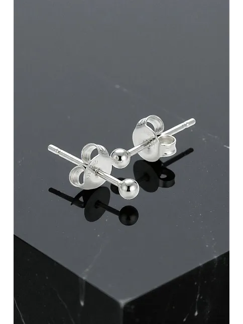 Kadın Gümüş Küpe - 3 mm 925 Ayar Gümüş Top Küpe