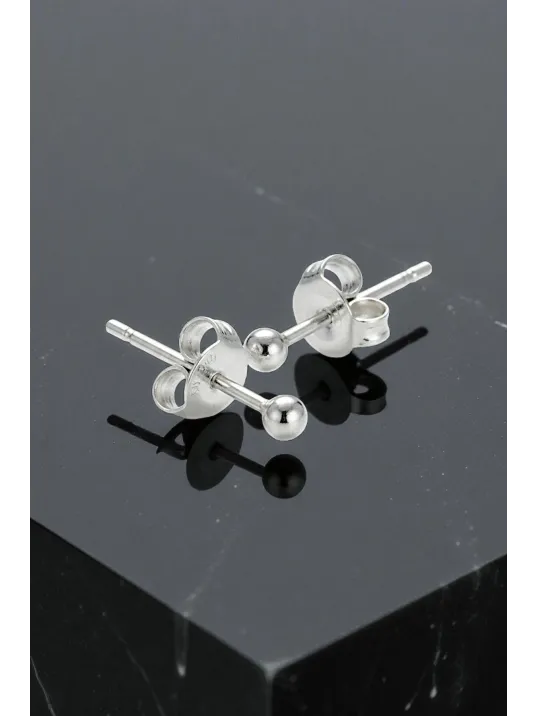 Kadın Gümüş Küpe - 3 mm 925 Ayar Gümüş Top Küpe