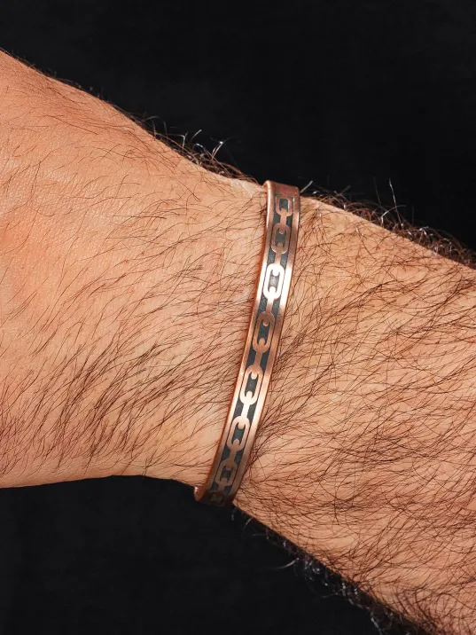 Erkek Kadın Bakır Bileklik - Zincir İşlemeli Metal Kutu Kuvars