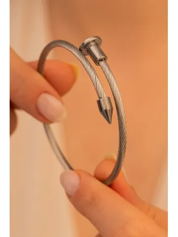 Kadın Çelik Bileklik - Hasır Kordonlu Çivi Model Çelik Bileklik