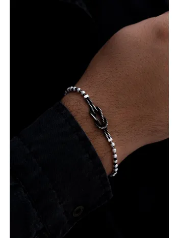 Erkek Gümüş Bileklik - Top Zincirli Gemici Düğümü Model Gümüş Bileklik