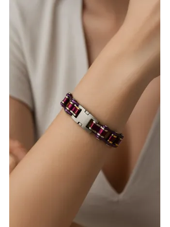 Kadın Çelik Bileklik - Kalın Motosiklet Bisiklet Zinciri Mor Kırmızı Model Kadın Çelik Bileklik Kadın Çelik Bileklik - Kalın Motosiklet Bisiklet Zinciri Mor Kırmızı Model Kadın Çelik Bileklik