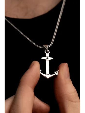 Gemi Çapası Gümüş Erkek Kolye Zincir Orta Boy