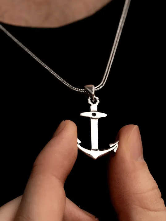 Gemi Çapası Gümüş Erkek Kolye Zincir Orta Boy