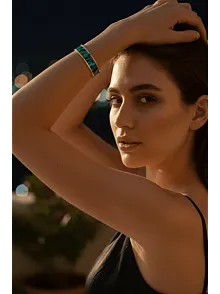 Kadın Bakır Bileklik - Arianna Model Özel Baskı Metal Kutu Ve Kuvars Taşı