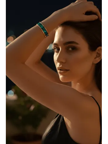 Kadın Bakır Bileklik - Arianna Model Özel Baskı Metal Kutu Ve Kuvars Taşı