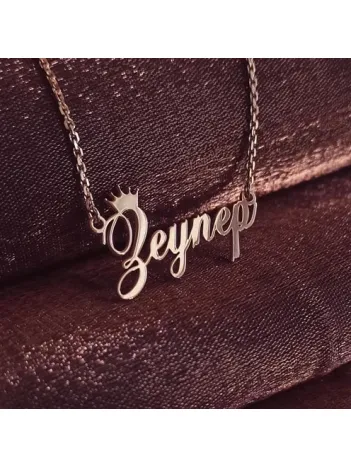 Kral Taç Yazılı Imza Rose Renk Bayan Gümüş Kolye Zincir Gklrosısımt