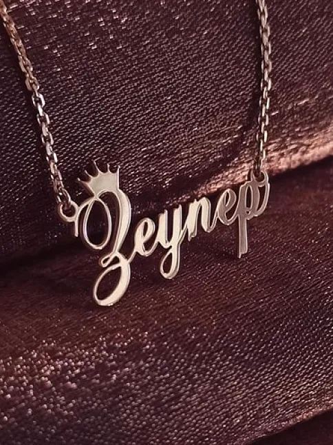 Kral Taç Yazılı Imza Rose Renk Bayan Gümüş Kolye Zincir Gklrosısımt