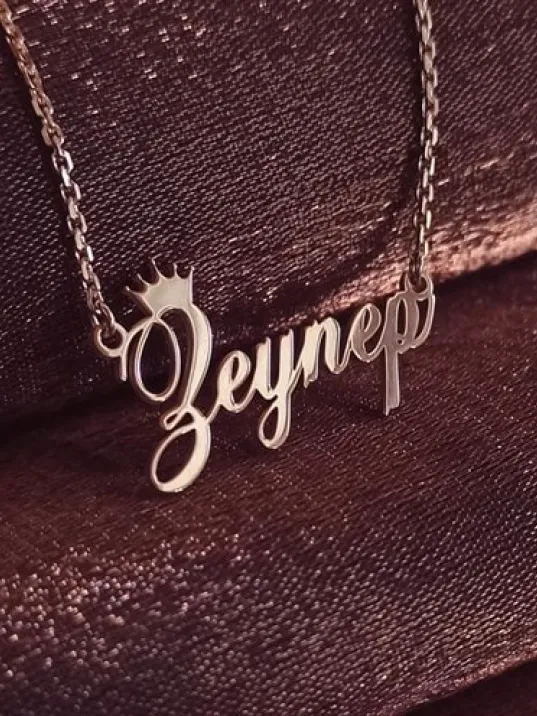 Kral Taç Yazılı Imza Rose Renk Bayan Gümüş Kolye Zincir Gklrosısımt