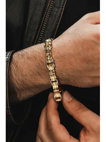 Grek Dalgalı Çelik Sarı Erkek Bileklik Künye Cblaltgrek1