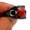 Kırmızı Zirkon Taşlı Ay Yıldızlı Gümüş Erkek Yüzük Kırmızı Zirkon Taşlı Ay Yıldızlı Gümüş Erkek Yüzük