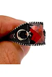 Kırmızı Zirkon Taşlı Ay Yıldızlı Gümüş Erkek Yüzük