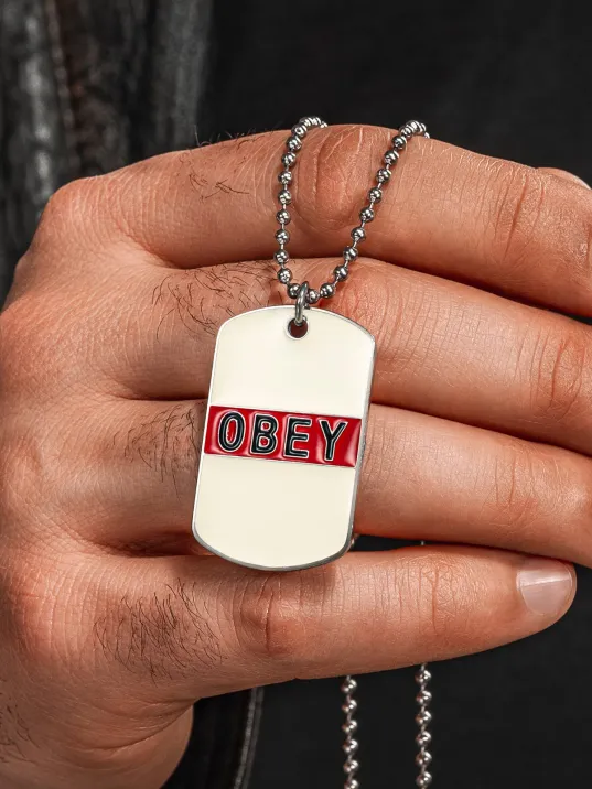 Urban Creed OBEY Yazılı Çelik Erkek Kolye Parlak Top Zincir