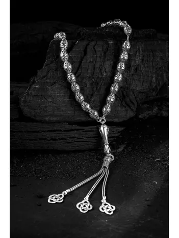 Erkek Tesbih - Sükun Oksitli 925 Ayar Gümüş Erkek Tespih Orta Boy 24gr