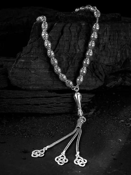 Erkek Tesbih - Sükun Oksitli 925 Ayar Gümüş Erkek Tespih Orta Boy 24gr