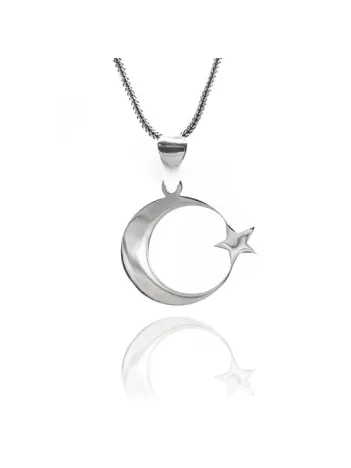 Ay Yıldız Model Erkek Gümüş Kolye Zincir GKLAYYILDIZ-GMS