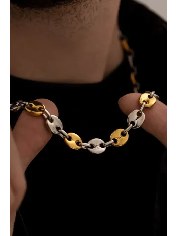 Erkek Kolye - Gemici Model Sarı Beyaz İnce Çelik Erkek Kolye Zincir - 316 L Paslanmaz Çelik Kolye