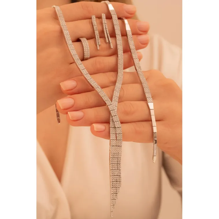 Kadın Gümüş Takı Seti - Sedef Zirkon Taşlı Kolye, Bileklik, Yüzük, Küpe Tam Set Kadın Gümüş Takı Seti - Sedef Zirkon Taşlı Kolye, Bileklik, Yüzük, Küpe Tam Set