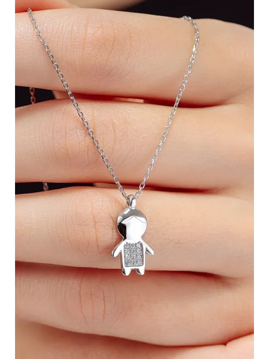 Kadın Gümüş Kolye - Swarovski Taşlı Zirconia Erkek Çocuk Motifli Kadın Kolye Kadın Gümüş Kolye - Swarovski Taşlı Zirconia Erkek Çocuk Motifli Kadın Kolye