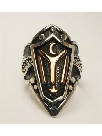 Ertuğrul Iyı Motifli Gümüş Erkek Zihgir Yüzük