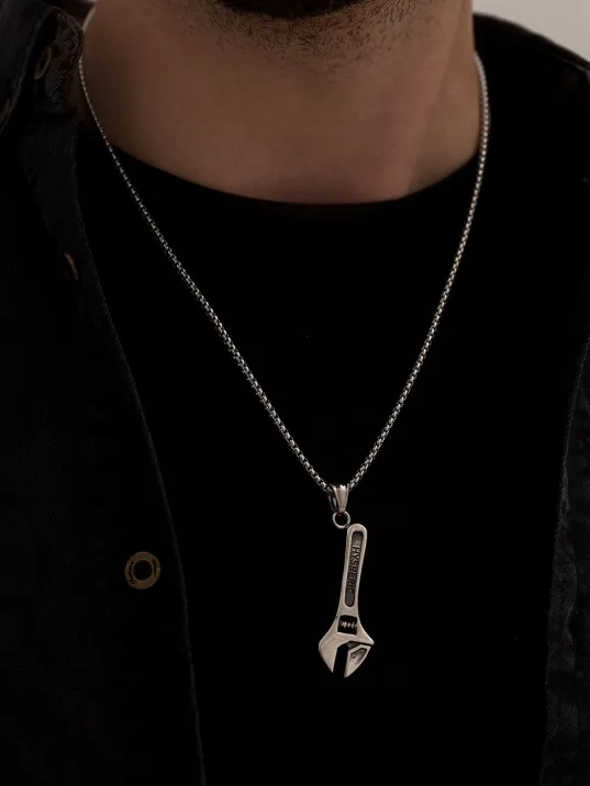 Ingiliz Anahtarı Erkek Kolye - Ingiliz Anahtarı Model Erkek Çelik Kolye - Usta Kolyesi