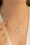Kadın Gümüş Kolye - Ay Yıldız Zirkon Taşlı 925 Ayar Gümüş Kolye Gklayyldzgm-gms