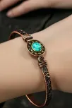 Kadın Bakır Bileklik - Doğal Turkuaz Firuze Taşlı 12 Burç İşlemeli Kadın Bakır Bilezik