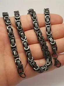 Retro Kirli Mat Siyah Erkek Çelik Kral Kolye 7mm Kalın Model