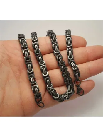 Retro Kirli Mat Siyah Erkek Çelik Kral Kolye 7mm Kalın Model