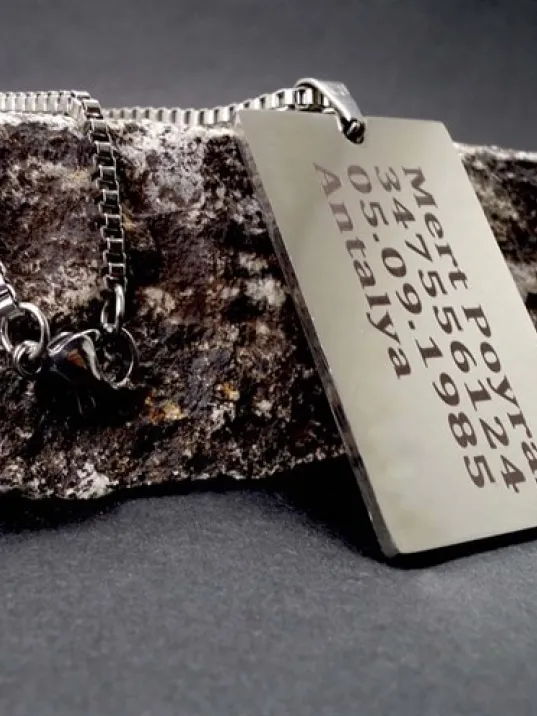 Dikdörtgen Lüks Model 316L Paslanmaz Çelik Asker Künyesi