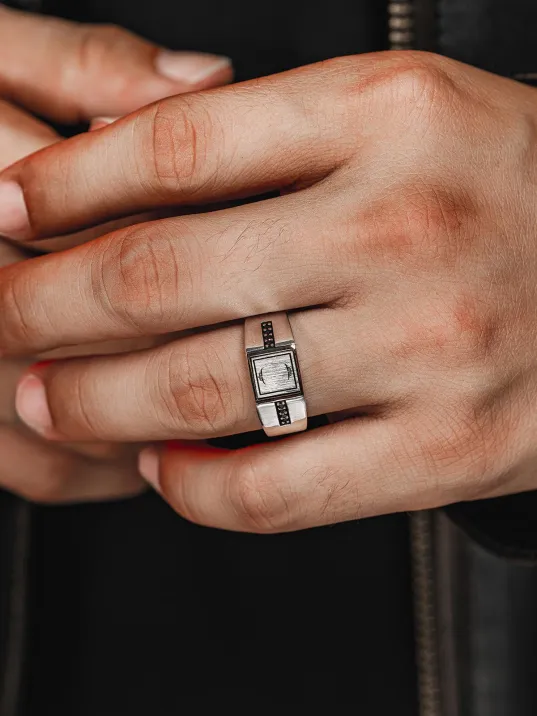 Erkek Gümüş Yüzük - Harf Yazılabilir Zirkon Taşlı Erkek Yüzük