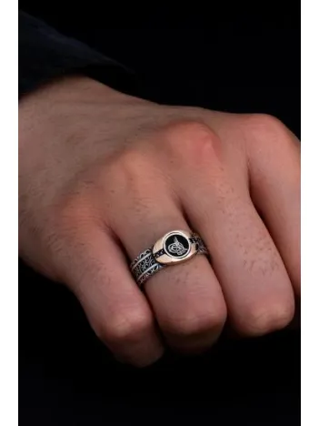 Erkek Gümüş Yüzük - Osmanlı Tuğralı Sarmaşık Motifli İnce Kibar Erkek Yüzük Erkek Gümüş Yüzük - Osmanlı Tuğralı Sarmaşık Motifli İnce Kibar Erkek Yüzük
