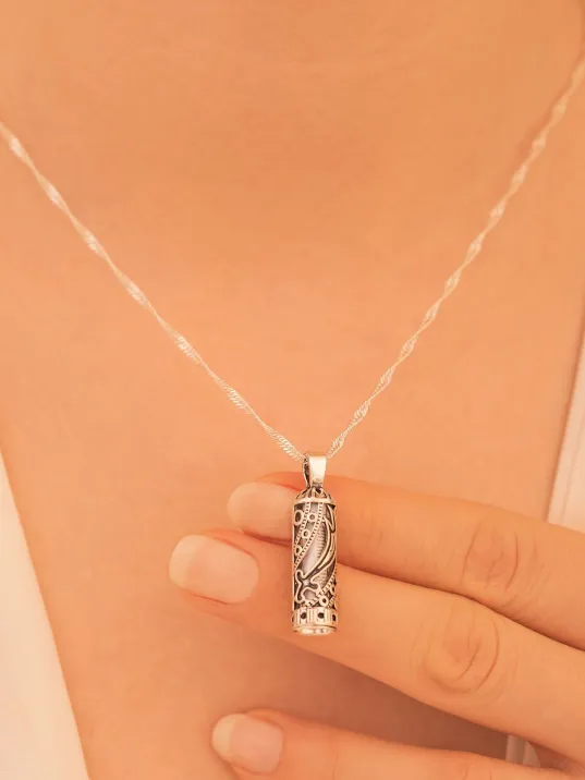 Kadın Gümüş Kolye - Gümüş Zülfikar İşlemeli Muska Cevşen Kadın Kolye