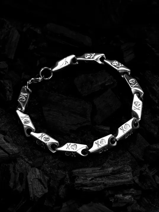 Erkek Çelik Bileklik - KuruKafa Motifli Orta Kalınlıkta Çelik Bileklik