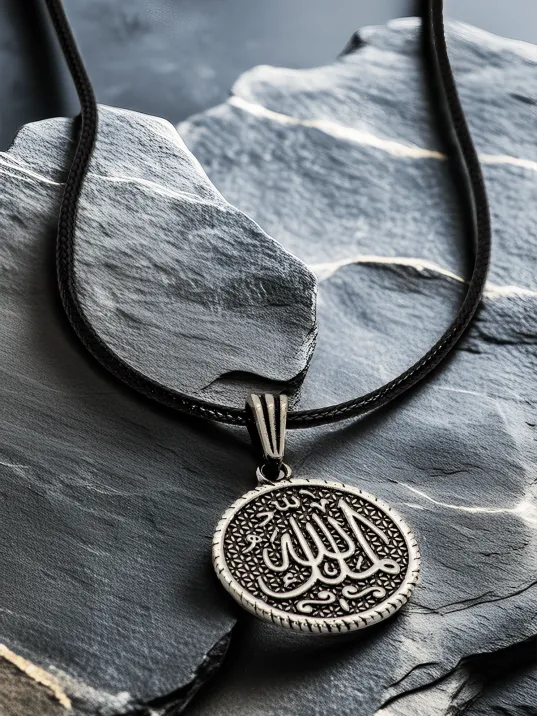 Erkek Gümüş Kolye Ucu - Mülki Allah Yazılı Oksitli Model Deri Kolyeli 925 Ayar Gümüş Erkek Gümüş Kolye Ucu - Mülki Allah Yazılı Oksitli Model Deri Kolyeli 925 Ayar Gümüş