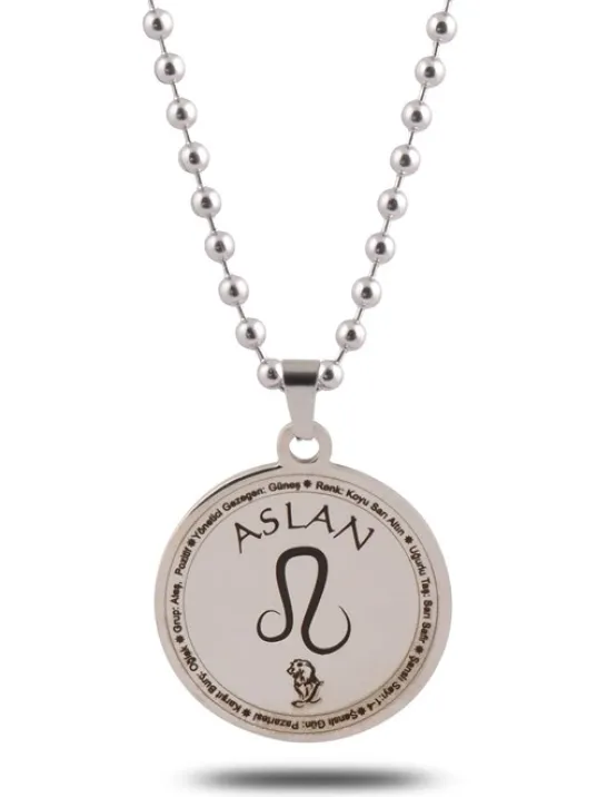 Aslan Burcu Kolyesi Kadın Erkek Çelik Kolye Top Zincir CKLASLANBRC-GMS