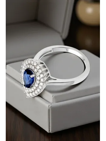 Çise Safir Taşlı Gümüş Su Yolu Yüzük