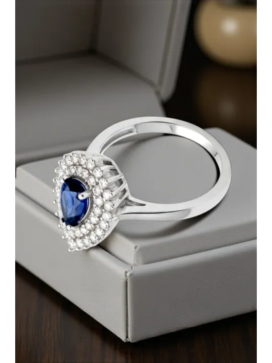 Çise Safir Taşlı Gümüş Su Yolu Yüzük